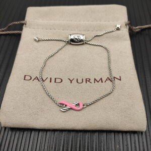 David Yurman Pink Ceramic Silver Madison Chain Bracelet